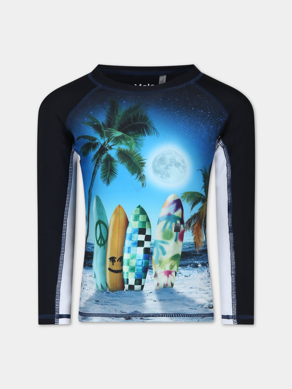 T-shirt nera anti UV per bambino con stampa tavole da surf